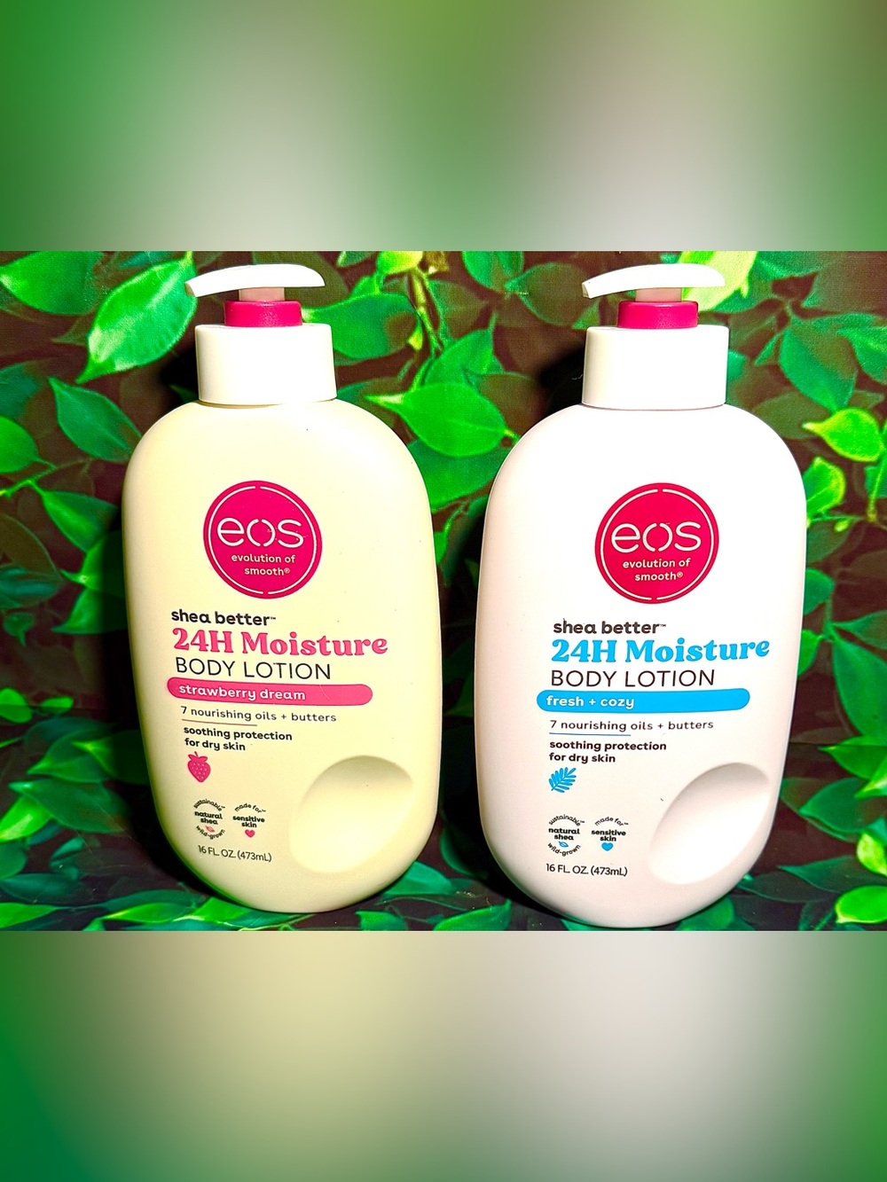 2 NWT EOS Body Lotions Strawberry Dream and Fresh + Cozy